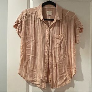American Eagle button down short sleeve pink & white stripe size XXS